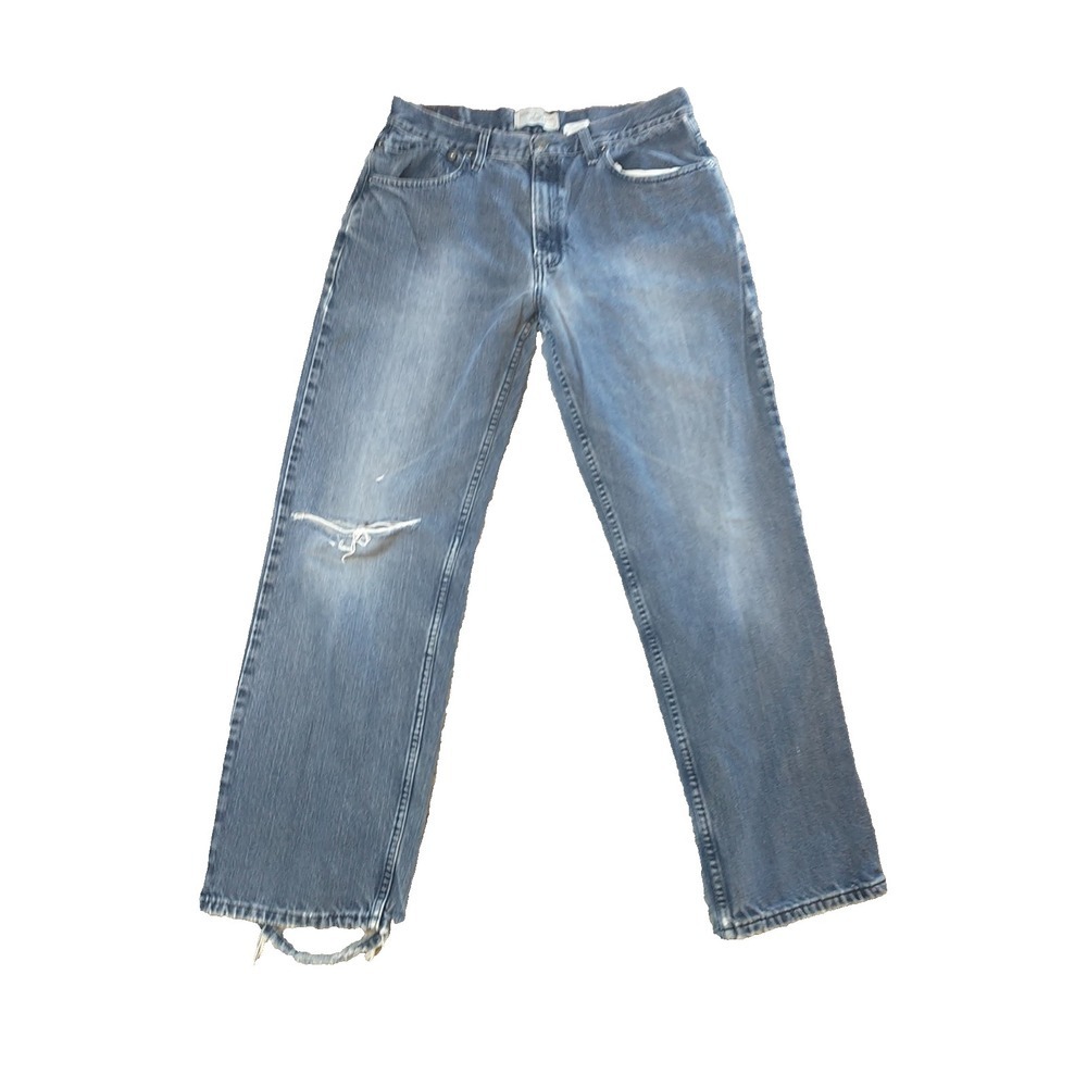 Levi Strauss Signature Mens Loose Straight Distressed Blue Jeans 34x30 (Fits 30)